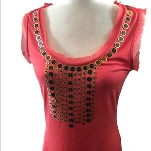 Boston Proper Coral Gold Embellished Sleeveless Bodycon Top Women’s Small